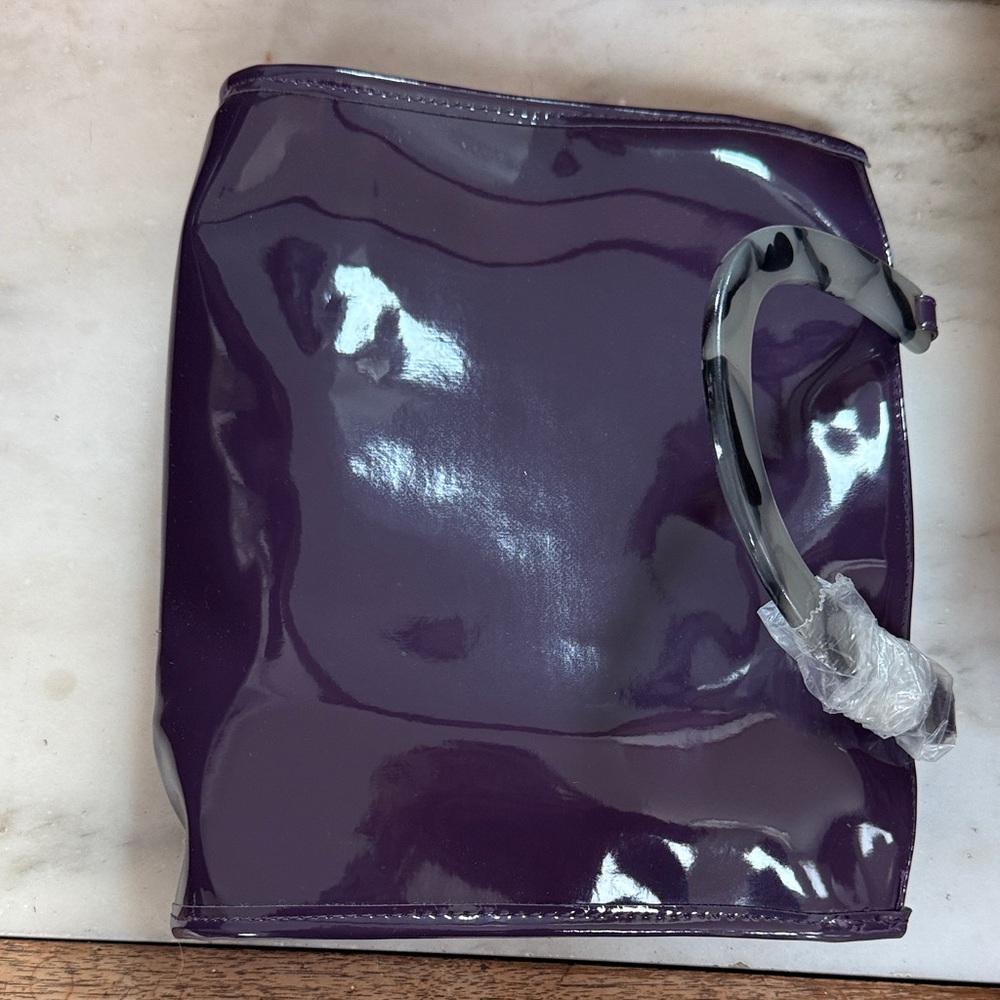 Neiman Marcus Purple Patent Leather Tote with Silk Lining NWOT - Picture 3 of 4